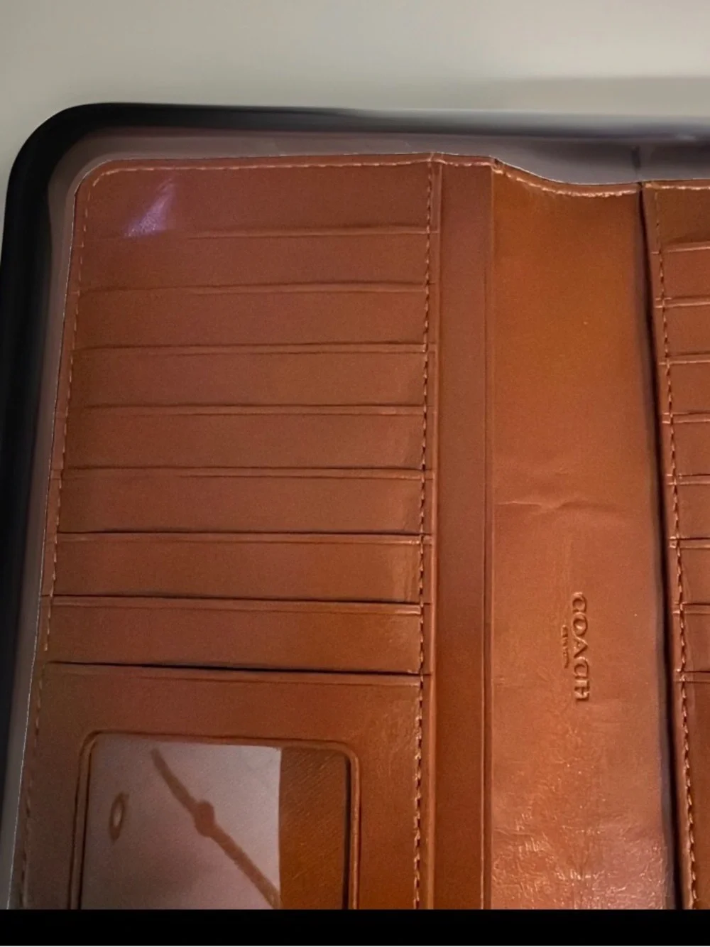 Coach Leather Zip Wallet in Cognac Brown with Gold Logo #58586